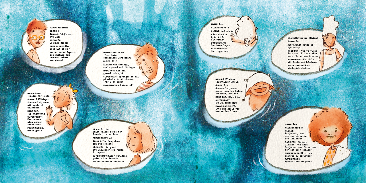 Illustration av Ina från barnboken Ina och isbjörnsklubben.