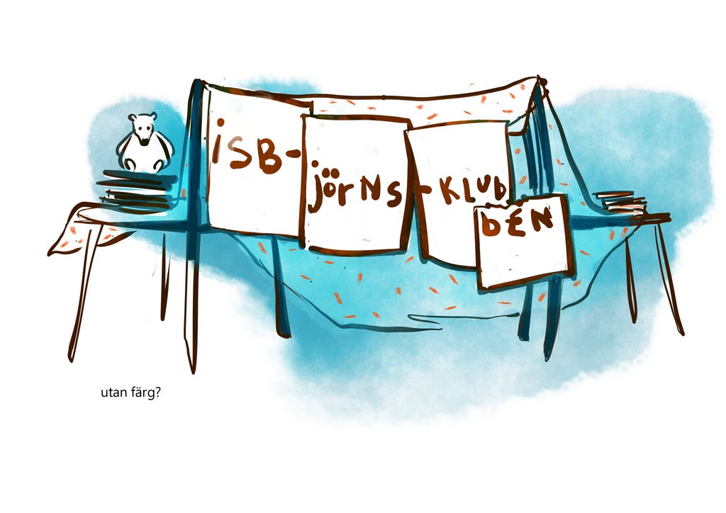 Tecknad billd på  Issbjörnsklubben. Illustration: Nancy Grönholm.